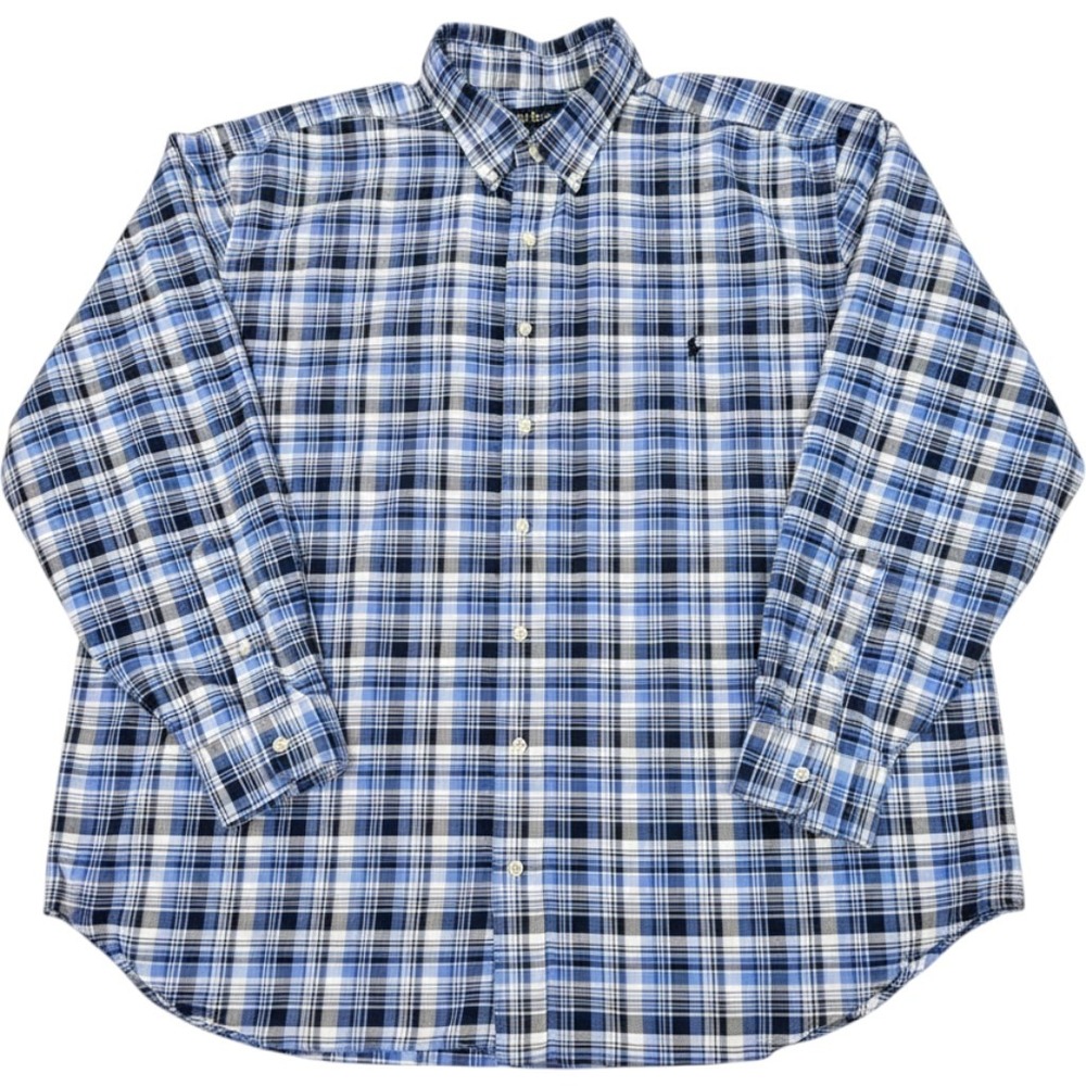 Ralph Lauren Classic Fit Shirt Mens 2XB Big Tall Blue White Plaid Long Sleeve